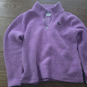 Victoria's Secret PINK Sherpa Quarter Zip Pullover Sweater Purple Women's Size S